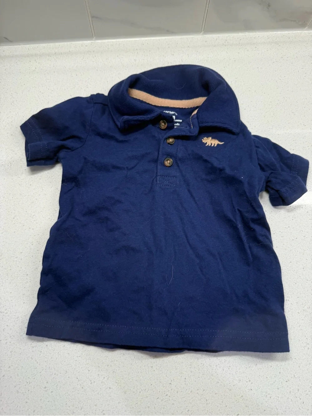Carter's Navy Polo Shirt with Tan Dino Patch